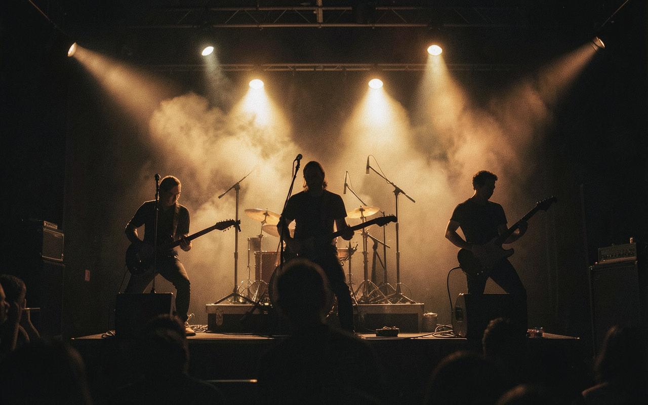 Band performing live on a hazy, spotlit stage at KZ Shanghai